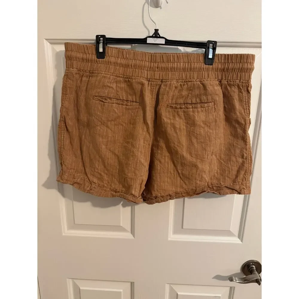 Athleta New Cabo Linen Textured 4" Shorts Drawstring Light Brown Size 16 - Picture 9 of 9